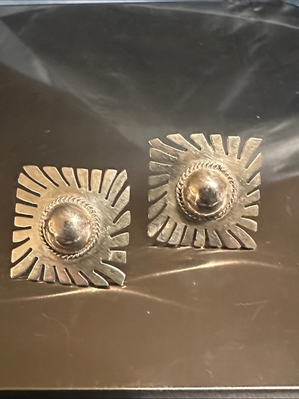 Sterling Silver Southwestern Sunburst Stud Earrings - Silver